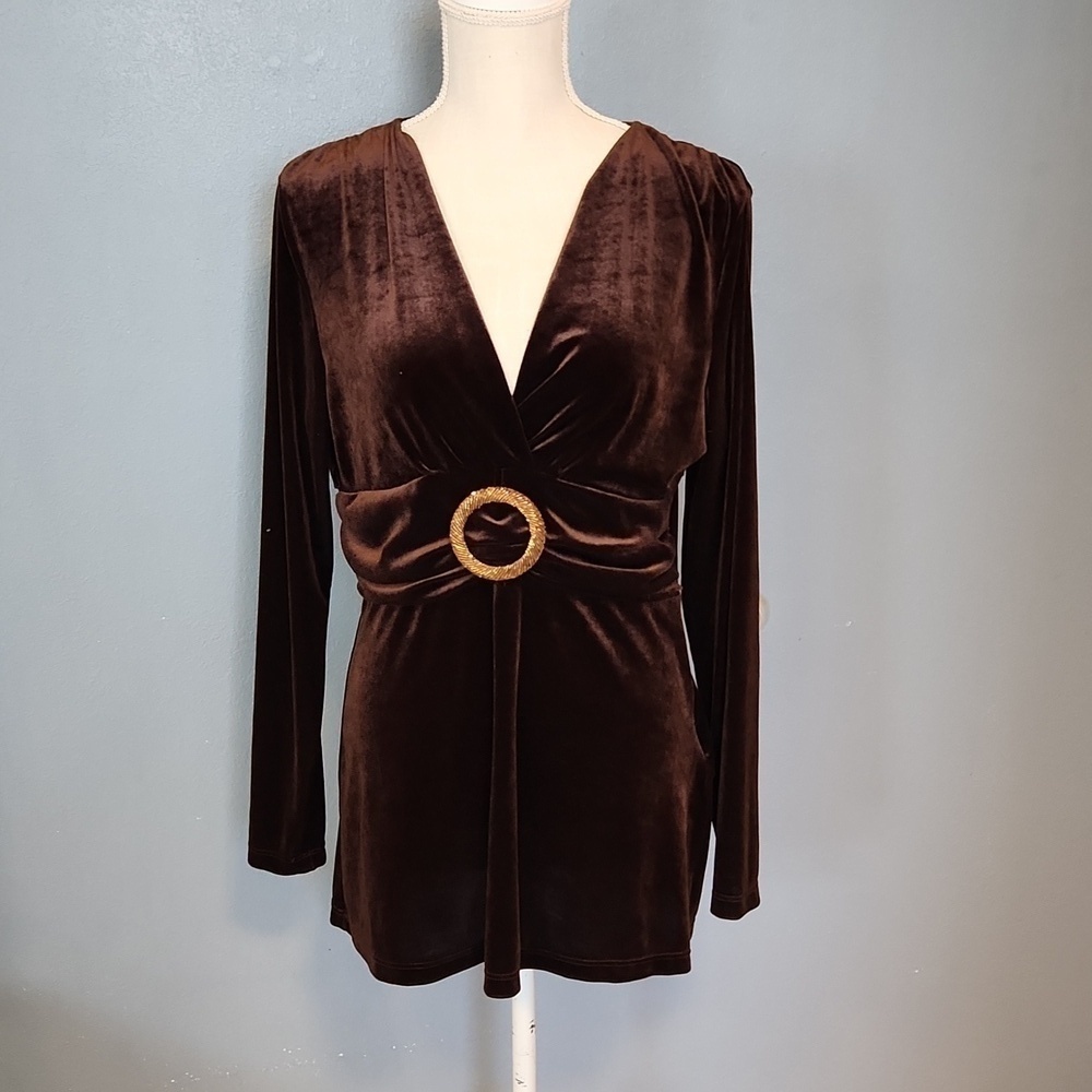 Vintage 90's Boston Proper velvet velour ruched gold accent long sleeve …